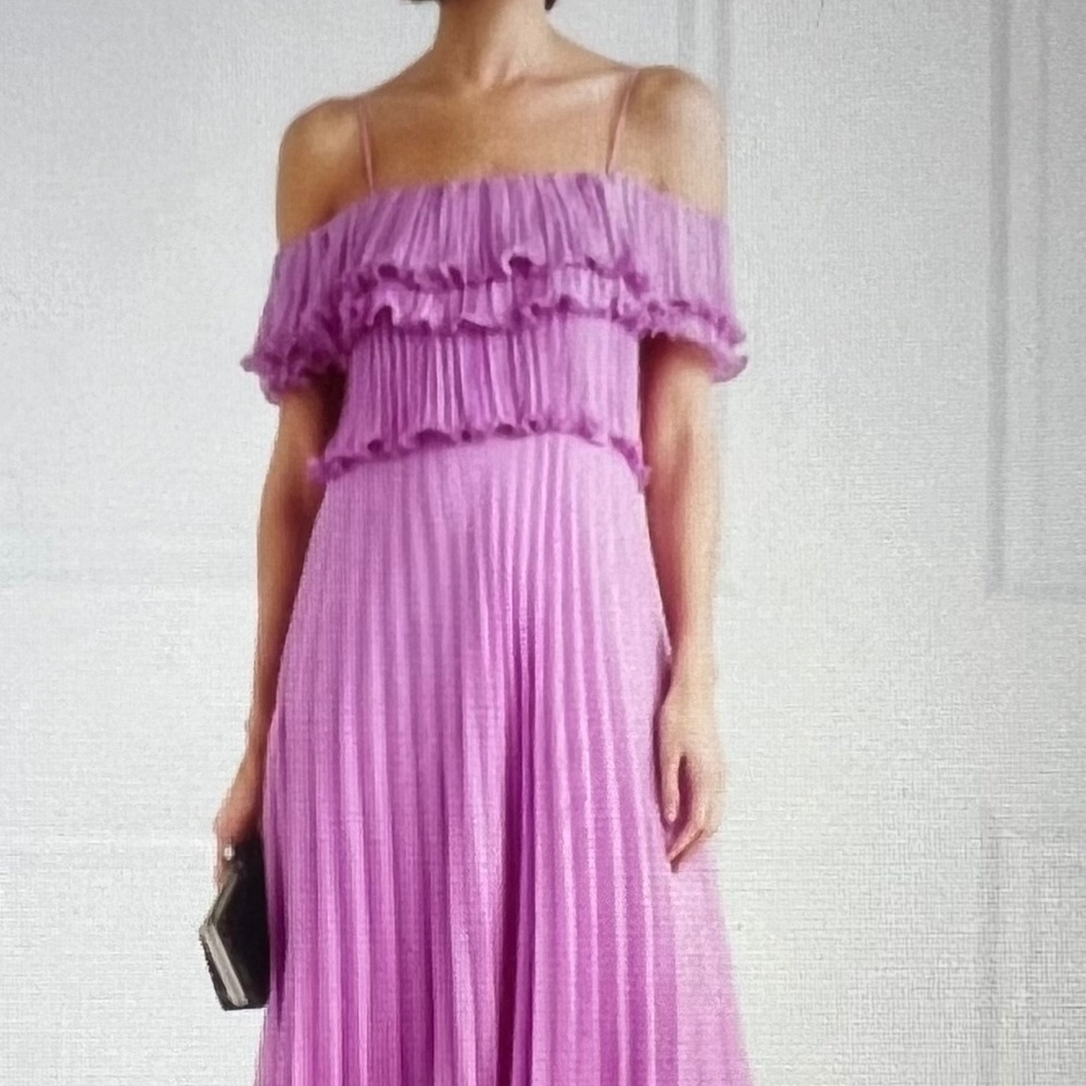 Halston Off-the-shoulder Plissé-georgette Gown